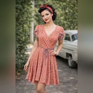 NWT Smak Parlour Floral Mini Dress Size S V Neck Belt Waist